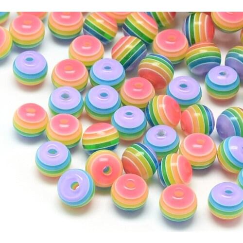 100pcs 8mm Colorful Transparent Stripe Resin Beads Round Loose Pride Beads for DIY Jewelry Making Handmade Bracelet Accessories