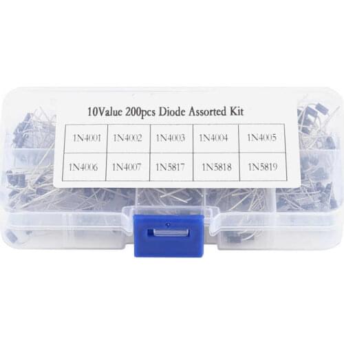 200pcs Generator Voltage Regulator 10Values Rectifier Diode Assortment Electronic Kit 1N4001~1N4007 1N5817~1N5819 With Box