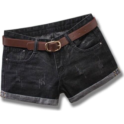 2018 Summer New Women Ripped Cuffs Scratched Black Denim Hot Shorts , Casual Female Woman 2XL 3xl Loose Rivets Distressed Shorts