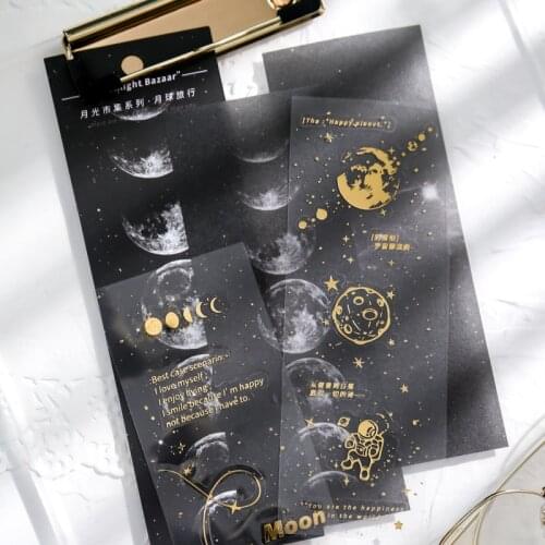 4 pcs Moonlight market series Decorative Gold Sticker Scrapbooking diy Label Diary Stationery Album Journal Moon planet Stick