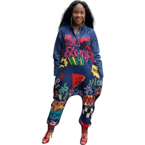 Dashiki Print African Clothes For Women Single Breasted African Clothing Jumpsuit 2021 New Fashion High Street Female Jumpsuits