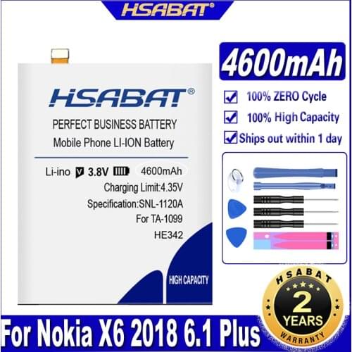 HSABAT HE 342 HE342 HE361 4600mAh Battery For Nokia X6 2018 6.1 Plus TA-1099 X5 TA-1109 5.1 Plus