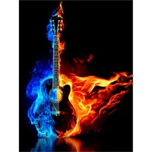 Diamond Painting Red Blue Flame Guitar Full Drill Cross Stitch 5D DIY Rhinestone Mosaic Embroidery Home Decor Handmade Products