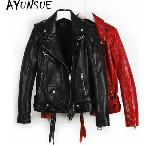 AYUNAUE Genuine Leather Jacket Women 100% Real Sheepskin Coat Female Jacket Spring and Autumn Motorcycle Bike Jackets Slim Fit