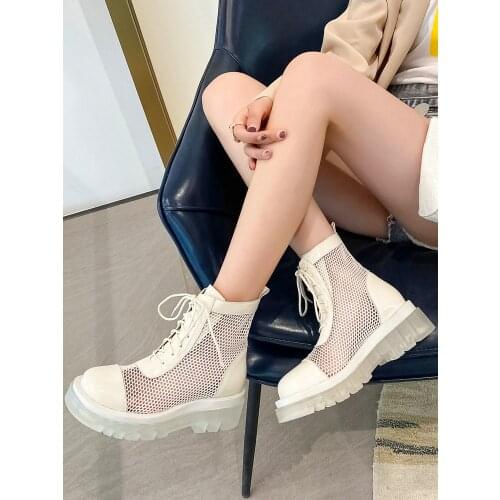 EshtonShero Ankle Boots Women Black Boots Woman Lace Up Hollow Out Height Increasing Famale Footwear Ladies Casual Solid Shoes