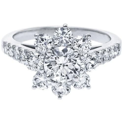 Flower Shape 925 Solid Silver Round Cut Austrian Crystal SONA Stone Engagement Wedding Rings Women Gift Fashion Jewelry