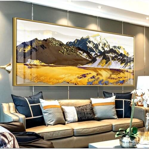 DDWW Golden Mountain Landscape Abstract Canvas Paintings Large Size Print Poster Oil Painting for Living Room Modern Home