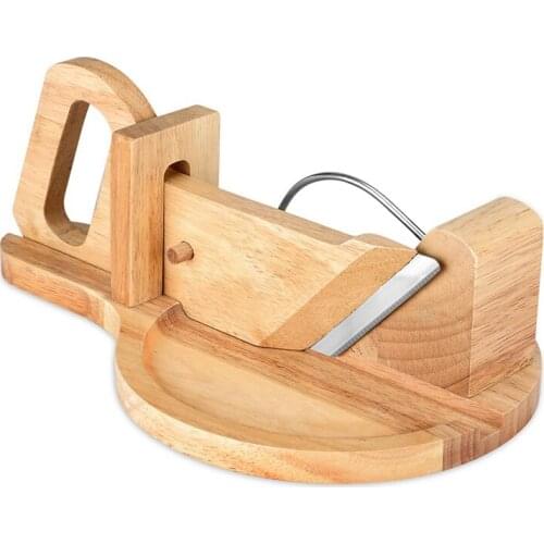 Wooden Sausage Salami Guillotine Slicer Cutter with Blade& Safety Lock Peg, Food Cutters Kitchen Gadget for Home