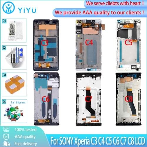 For Sony Xperia C3 C4 C5 C6 C7 C8 LCD Display Touch Screen With Frame Digitizer Replacement For Sony Xperia XA XA1 XA2 Ultra LCD
