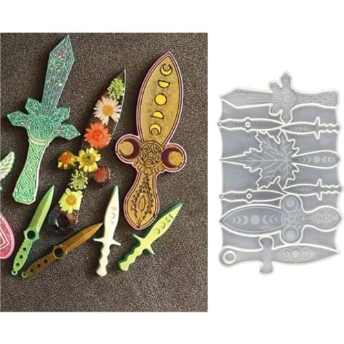 Knife Resin Mold Different Shape Sword Dagger Silicone Epoxy Mould for Halloween Cosplay Keychain Decoration DIY Casting