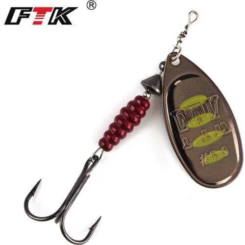 FTK 1pcs Fishing Lure Spinner SPoon Fishing Lure Spinnner Brass Material Real Hair Fishing Sharp Hook For Freshwater Saltwater