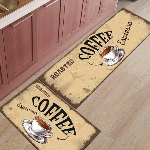 Coffee Retro Style Kitchen Rug Home Entrance Doormat Bedroom Floor Decor Carpet Bathroom Anti-Slip Rug