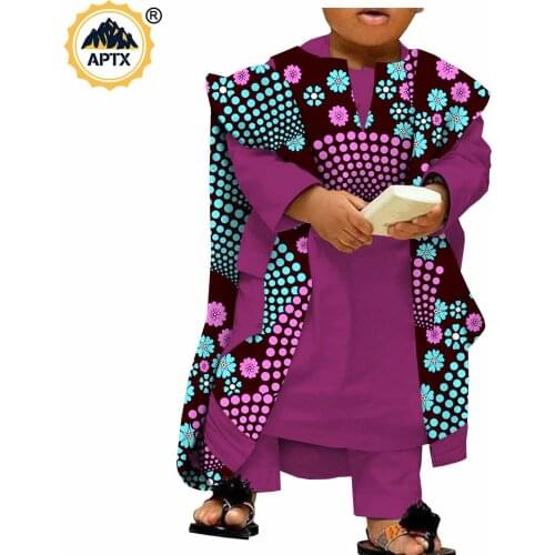 African Boys Suit Robe and Pants Sets Bazin Riche Ankara Print Kids 2 Pieces Pants Sets Children Boy Wear Clothes S204032