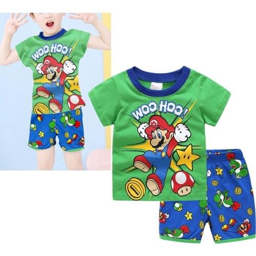 Chidren 2pieces Clothes Set Super Mario Tracksuit Boy Cotton Nightshirt Toddler Summer Clothing Cartoon printed T Shirt Shorts