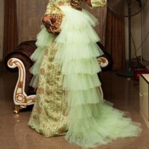 Best Dressed Formal Skirts Long Tulle Skirt Prom Wear Saias Longa jupe femme Tiered Mint Green Skirt faldas