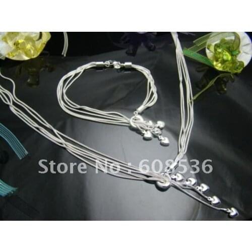 Fashion jewelry, Silver color plated Necklace & bracelet, FIVE HEART S70