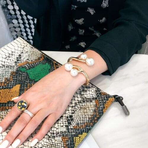 Trendy Gold Plated Pearl Bracelet For Women Girl Geometry Charm Cuff Bangles & Bracelets Gifts Jewelry Accessories Wholesale