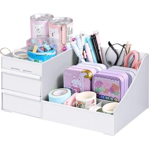 Kawaii Desk Accessories Office Desk Organizer Stationery Dormitory Brush Stand for Pens Organizer Desktop Makeup Storage Box