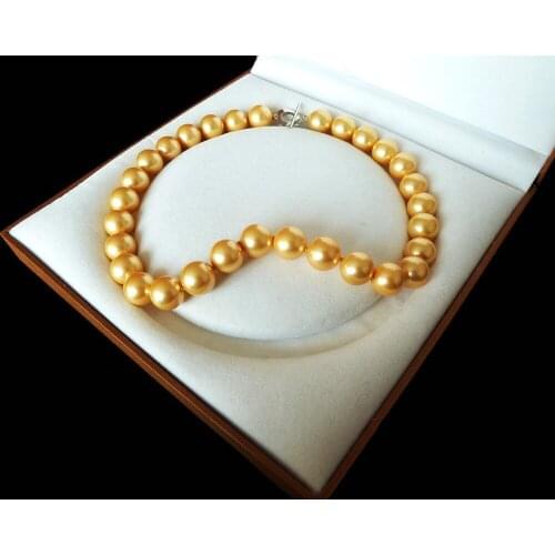 Rare Huge 12mm Genuine South Sea Golden Shell Pearl Necklace Heart Clasp 18