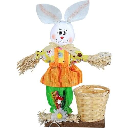Easter Straw Bunny Bamboo Basket Desktop Ornaments Cute Rabbit Candy Gift Box