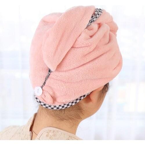 Aprince Thick Absorbent Adult Coral Fleece Shower Cap Coral Fleece Plain Quick Dry Towel Dry Hair Cap