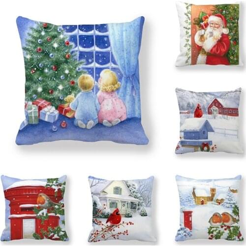 Christmas Decor Cushion Cover Encrypted Peachskin Polyester Throw Pillowcase Sofa Car Seat Cushion Cover Party Home Decor