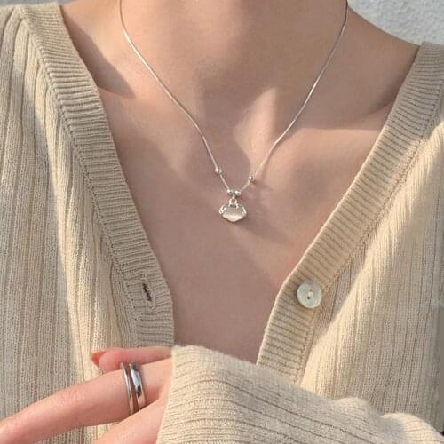 S925 Silver Sterling Necklace For Women Cats Eye Zircon Crystal Wishful Lock Clavicle Chain Delicate Personality Design