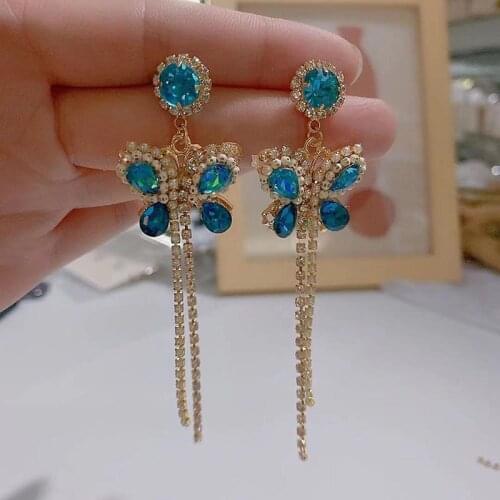 New Exaggerated Elegant Flower Crystal Long Pearl Tassel Drop Earrings For Women Girls Brincos Party Jewelry