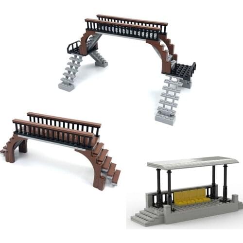 City Creativity Series Train Station Platform Footbridge MOC Building Blocks Bricks Toys Gifts
