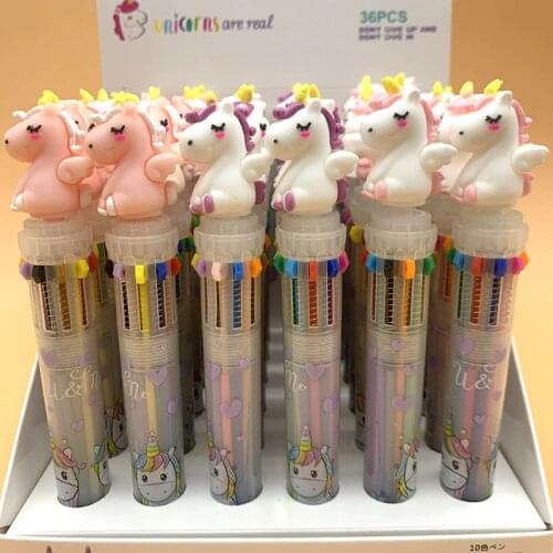 36 pcs/lot Kawaii Unicorn 10 Colors Ballpoint Pen Cute Roller Ball pens School Office Writing Supplies Stationery Gift