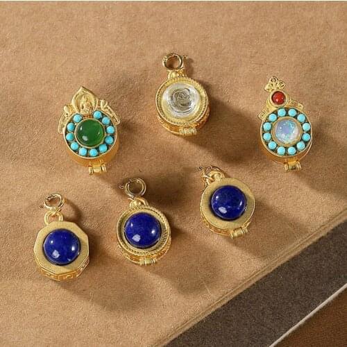 925 Sterling Silver Gold Filled Lapis Lazuli Prayer Box Locket Pendant New A2003