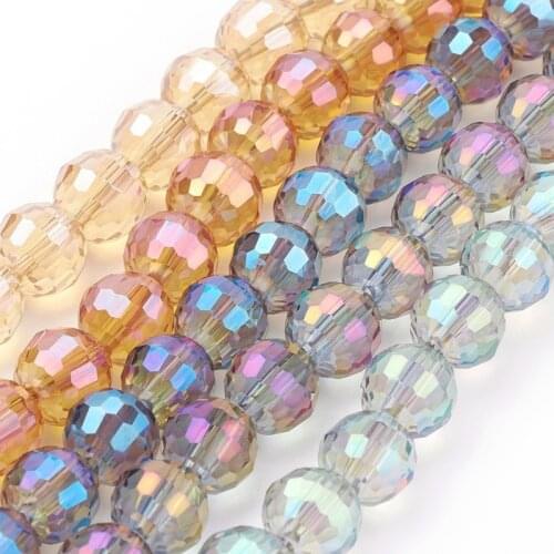10 Strand Faceted Electroplate Glass Round Bead Strands Mixed Color 6mm 8mm 10mm 12mm Bead bracelet necklace jewelry making F50