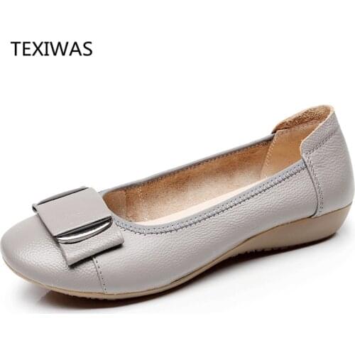 TEXIWAS Women Shoes Woman Genuine Leather Flat Shoes Casual Work Loafers Ballet Flats New Fashion Women Flats Plus Size 34 - 43