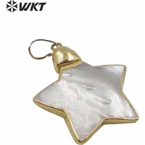 WT-JP213 WKT Lovely Star Pearl Pendants Mother Of Pearl Pendant Gold Electroplated Pendant Jewelry Making for Women Necklaces