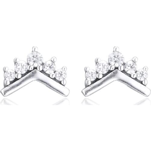 Tiara Wishbone Stud Earrings for Women 925 Sterling Silver Clear CZ Earings Woman Fashion Jewelry Ear Rings brincos
