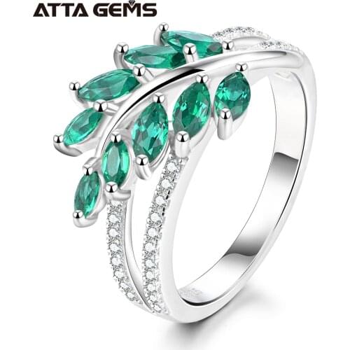 Green Emerald Sterling Silver Rings for Women S925 Created Emerald for Women Wedding Band Design Christmas Birthday Gifts