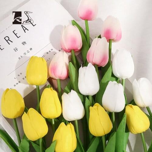 10pcs Artificial Flower PU Plastic Textured Artificial Tulip Artificial Bouquet Real Like Fake Flower Wedding Decoration Flowers