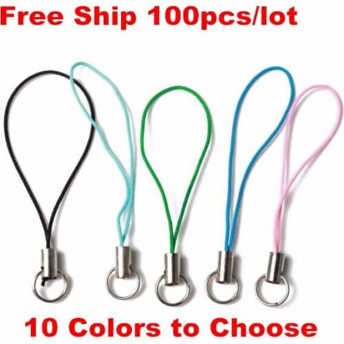 100pc (10 Colors) DIY Jewelry Mobile Cell Phone Lanyard Cord Strap with Ring Charms Crystal Badge Pendant Decoration Accessories