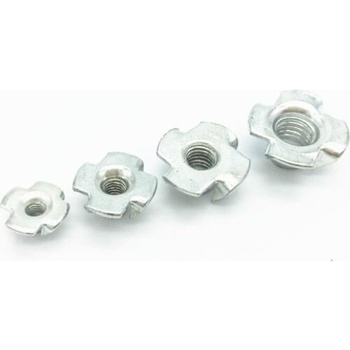 100pcs Zinc Plated Four Claws Nut Female Furniture Nut/Captive T Pronged Tee Blind Nuts M3 M4 M5 M6 M8