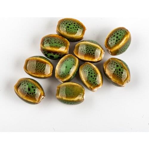13# 20pcs Green Ceramic DIY Beads Unique Shape Scattered Beads Colorfull Glaze Bead #A222B