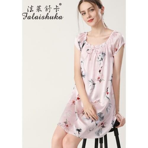 16 Momme 100% Silk Nightdress Women Sleepwear Summer Fresh elegance Short Sleeve Nightgowns Women Natural Silk Floral Sleepdress