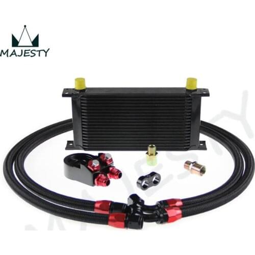 19 ROW AN-10AN UNIVERSAL ENGINE TRANSMISSION OIL COOLER + FILTER ADAPTER KIT Black