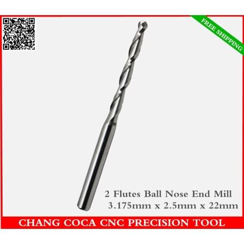 3.175mm*2.5mm*22mm,Freeshipping,CNC machine insert bit,solid carbide milling,2 flute ball nose end mill,relief woodworking bit