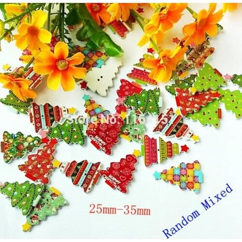 40pcs 25*35MM handmade lovely mixed Christmas tree buttons wooden buttons home decorative kid toys and craft supplies