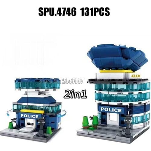 City architecture church library police fire station streets building block Toy