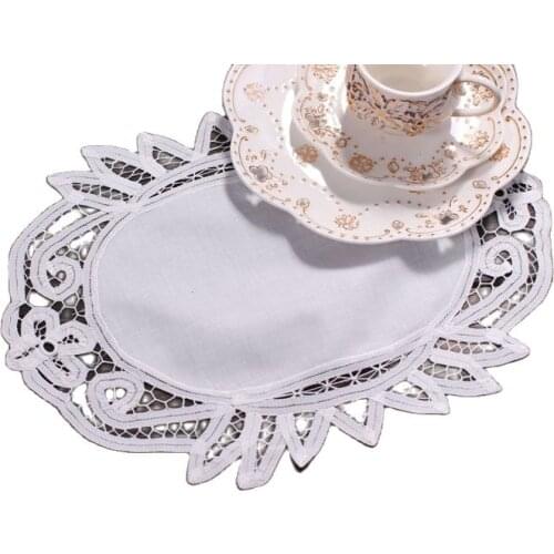 Handmade white oval cotton Lace Embroidery table place mat Christmas pad Cloth placemat cup napkin wedding coaster doily kitchen