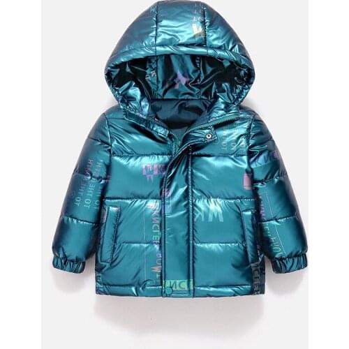 Glossy Childrens down jacket Fashion letters down cotton padded clothes for boys girls Lightweight clothes kids hooded coats