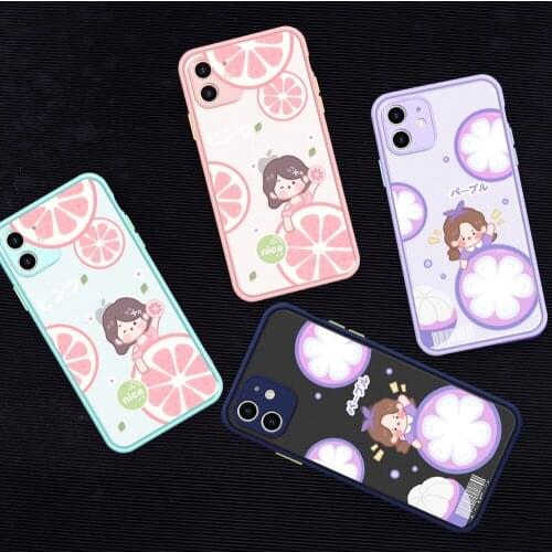 JAMULAR Cute Pink Grapefruit Girl Phone Case For iPhone 11 Pro XS MAX X 7 XR SE2020 8 6 Plus Fruit Shockproof Cover Matte Fundas