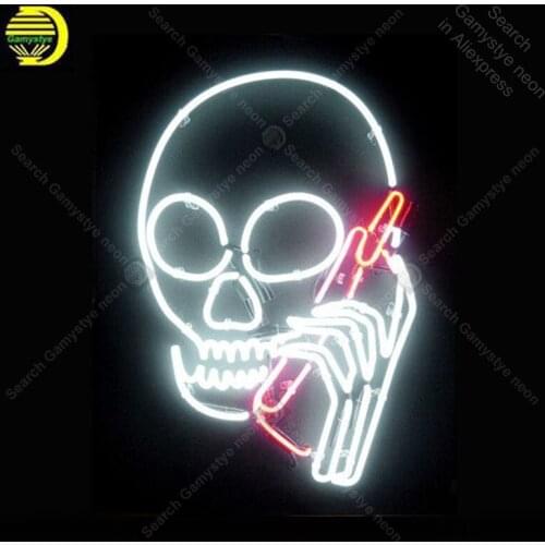 SKULL with PHONE Neon Sign Bulb Handcraft Game Room Iconic Sign light Neon Lamps Sign store display advertise enseigne lumine