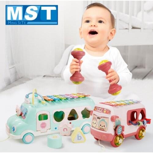 Baby Xylophone Piano Instrument Montessori Knock Rattles Bus Car Geometric Shape Matching Educational Musical Toys For Children